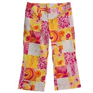 Lilly Pulitzer Colorful Floral Trouser Capri Pants 90's  Size 0 Pink Multi-color